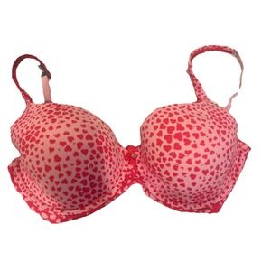 Victoria's Secret 34 DD Lined Demi Bra Pink and Ref‎ hearts nylon spandex